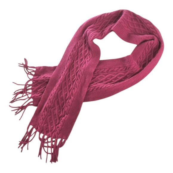 Mariele Waithe !00% Cashmere Scarf Cable Knit Fringe Crimson Red Burgundy - Picture 1 of 9
